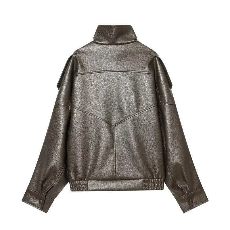 Damen Lederjacke – Casual Herbst-/Winterjacke mit Reißverschluss – Bild 16