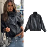 Damen Lederjacke – Casual Herbst-/Winterjacke mit Reißverschluss