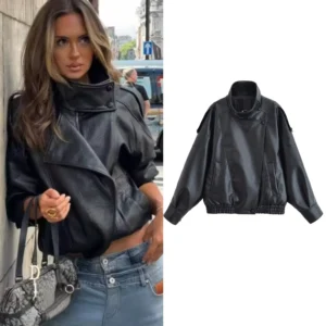 Damen Lederjacke – Casual Herbst-/Winterjacke mit Reißverschluss