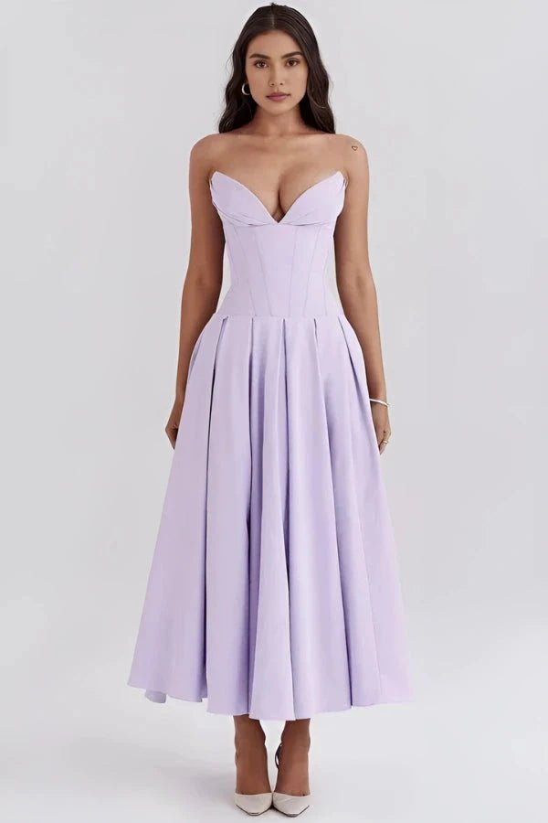Damen Kleid Laarni Sculpted Oberteil Voluminöser Rock Elegant – Bild 4