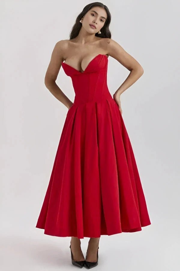 Damen Kleid Laarni Sculpted Oberteil Voluminöser Rock Elegant – Bild 11