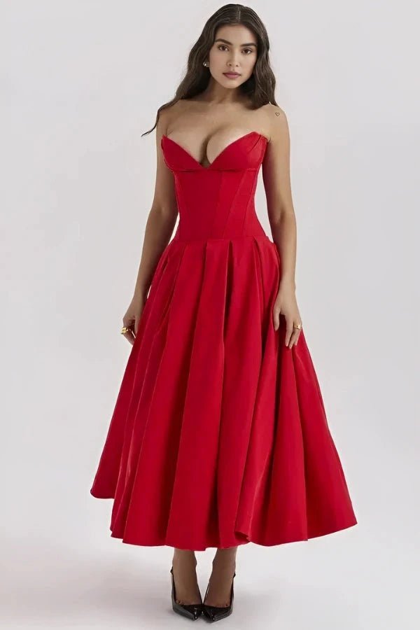 Damen Kleid Laarni Sculpted Oberteil Voluminöser Rock Elegant – Bild 5