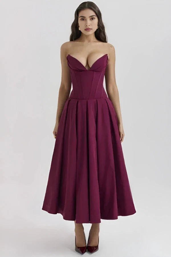 Damen Kleid Laarni Sculpted Oberteil Voluminöser Rock Elegant – Bild 13