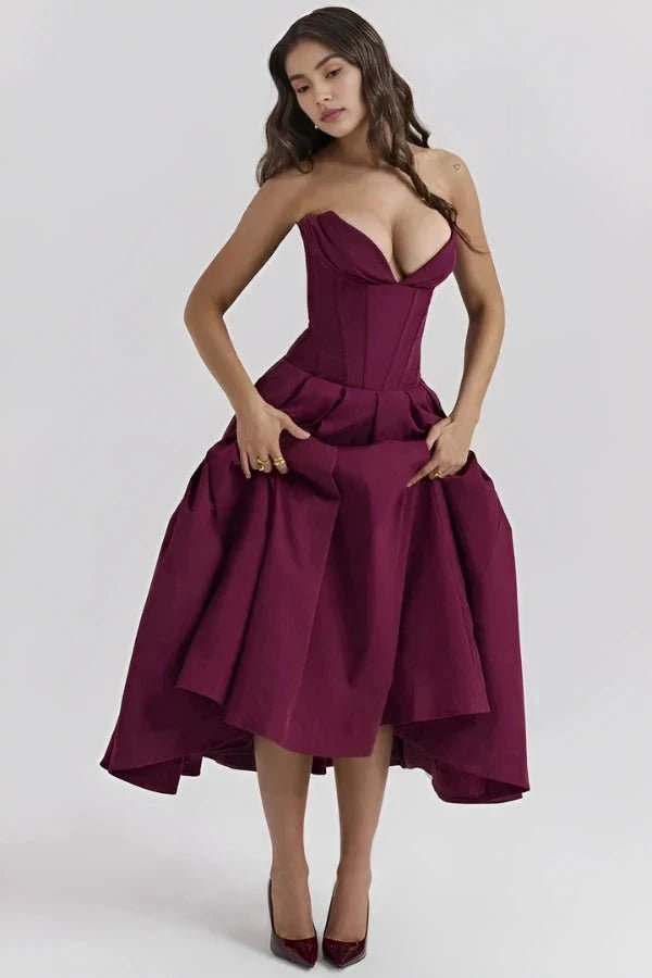 Damen Kleid Laarni Sculpted Oberteil Voluminöser Rock Elegant – Bild 6