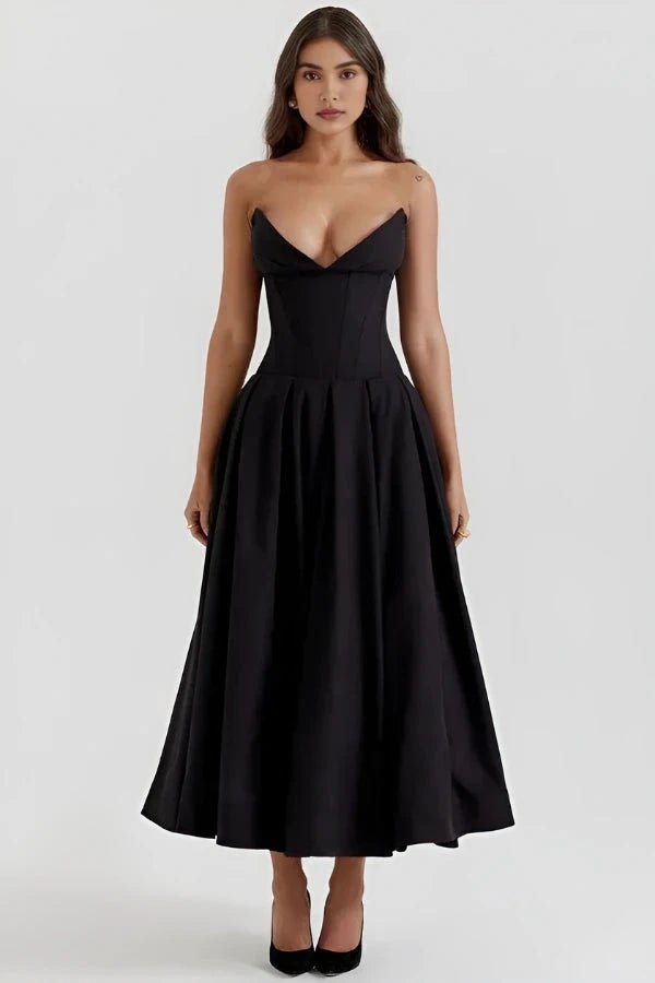 Damen Kleid Laarni Sculpted Oberteil Voluminöser Rock Elegant – Bild 9