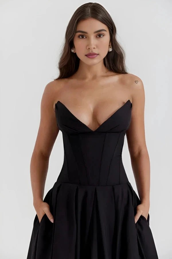 Damen Kleid Laarni Sculpted Oberteil Voluminöser Rock Elegant – Bild 10