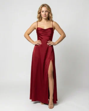 Seiden Maxikleid Damen Elegant Lang Fließend Festlich Abend Kleid