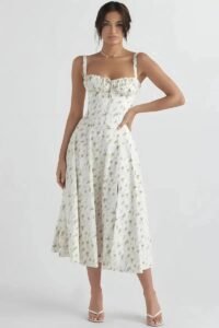 Linsay Damen Kleid Sommer Korsett Oberteil Blumenprint