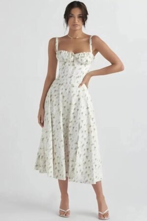 Linsay Damen Kleid Sommer Korsett Oberteil Blumenprint