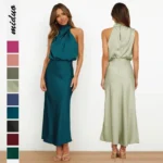 Damen Y2K Kleid Sommer Satin Ärmellos Elegant Skirt Party