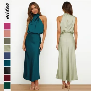 Damen Y2K Kleid Sommer Satin Ärmellos Elegant Skirt Party