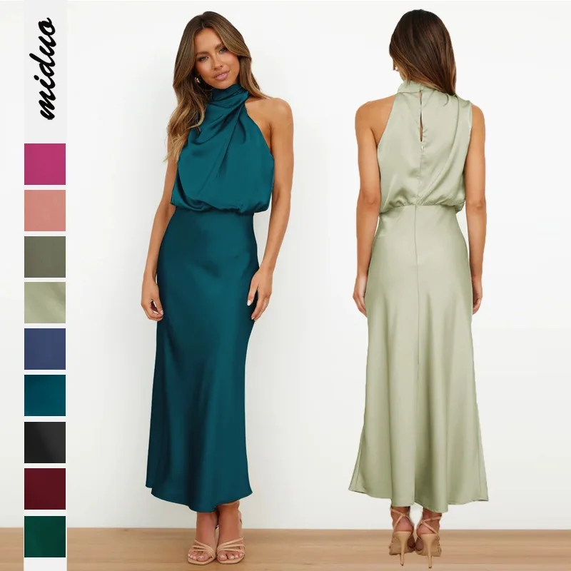 Damen Y2K Kleid Sommer Satin Ärmellos Elegant Skirt Party