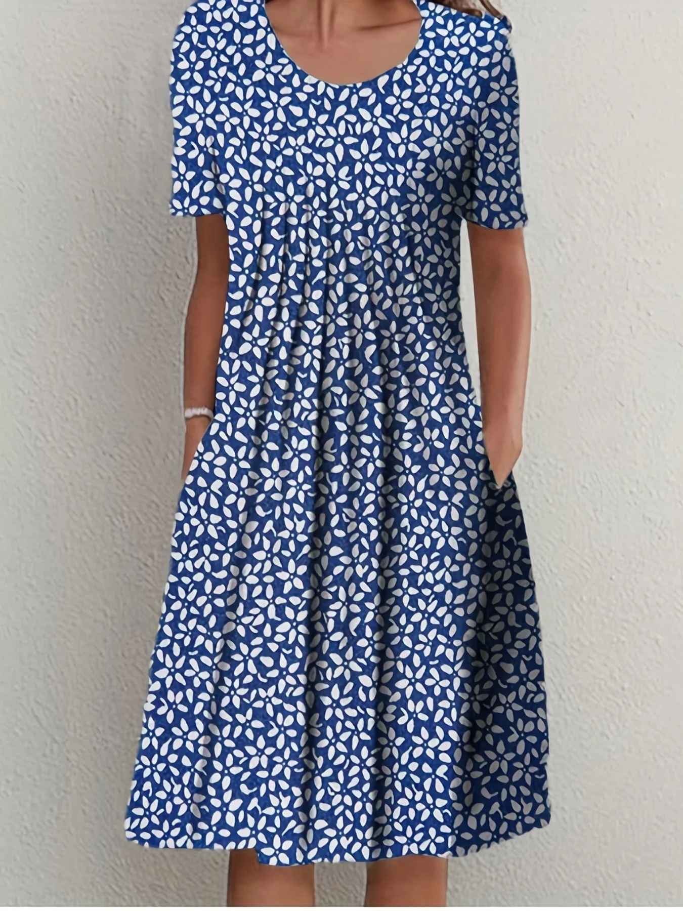 Elegantes Damen Sommerkleid Rundhals Kurzarm Bedruckt Weite Rockform – Bild 6