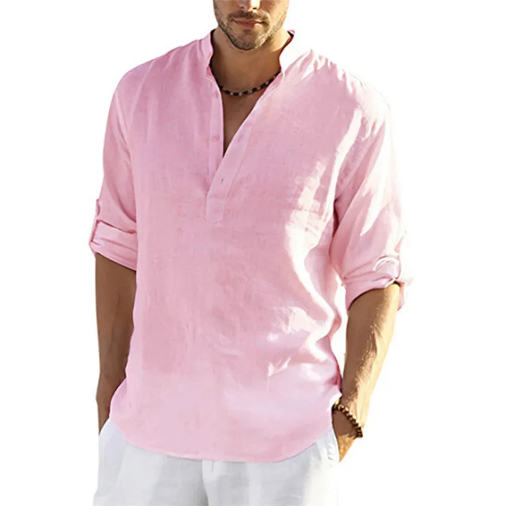 Herren Hemd Baumwolle Leinen Langarm Locker Casual Frühling Herbst – Bild 5