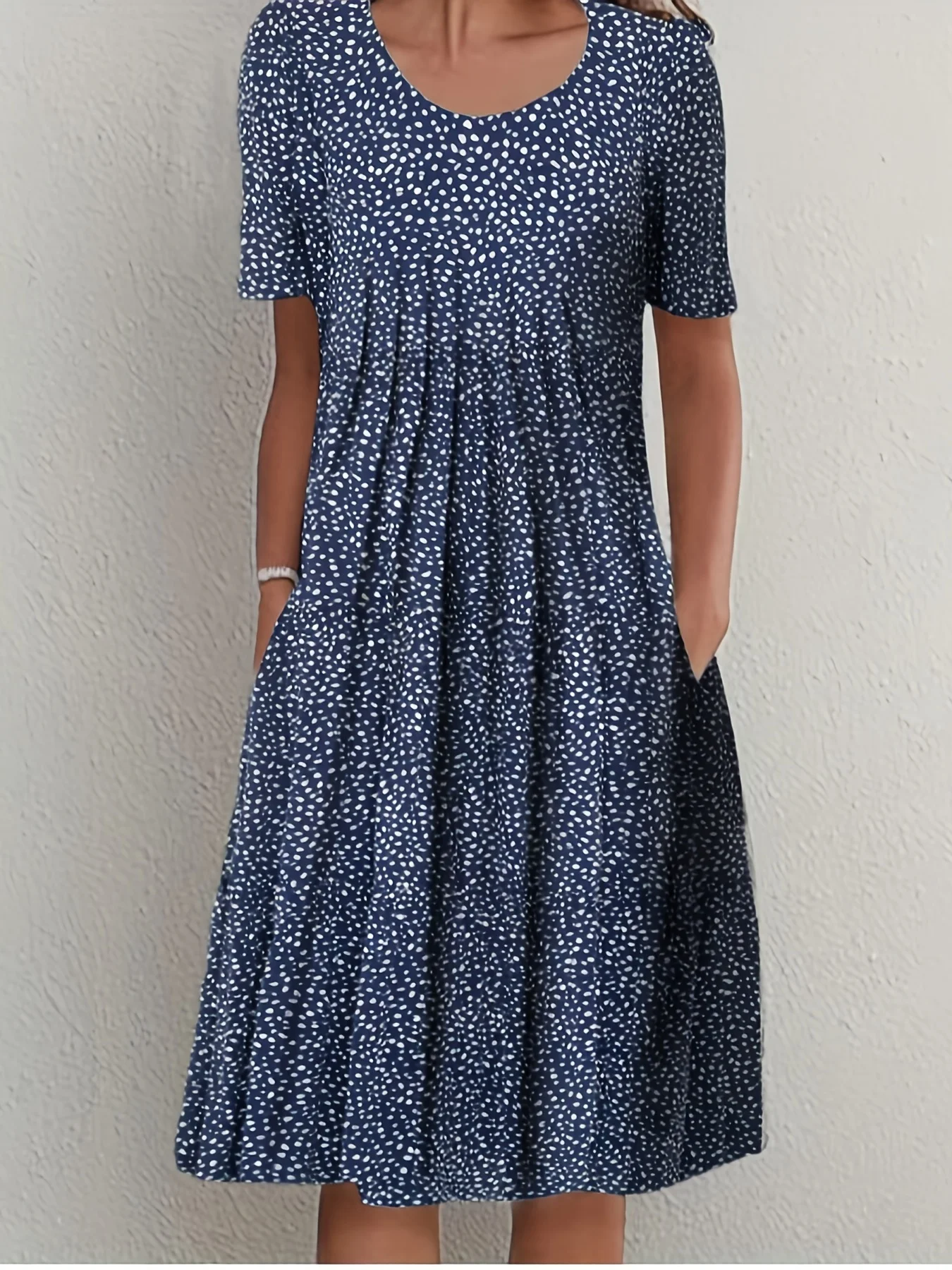 Elegantes Damen Sommerkleid Rundhals Kurzarm Bedruckt Weite Rockform – Bild 10