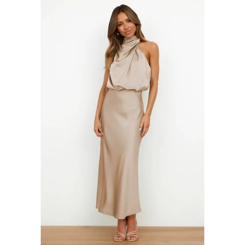 Damen Y2K Kleid Sommer Satin Ärmellos Elegant Skirt Party – Bild 4