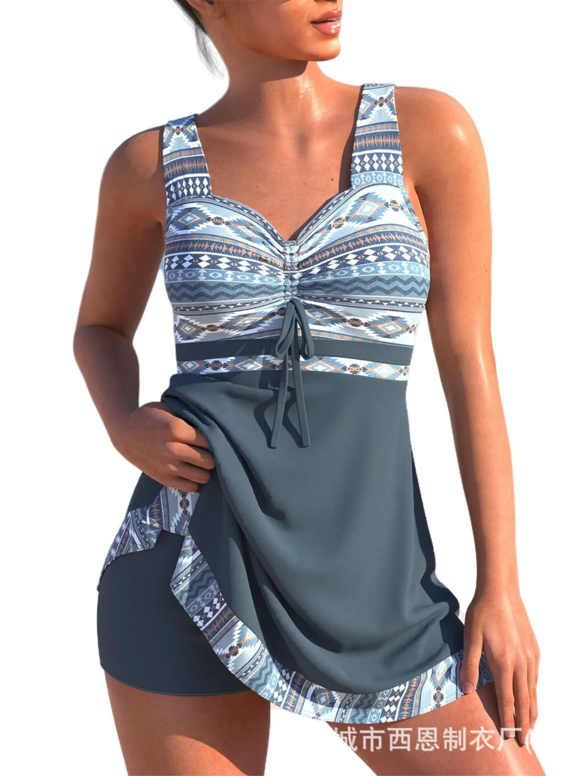 Damen Badeanzug Bikini Set Rückenfrei Schnell Trocknend Rock Sommer – Bild 4