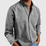 Herren Bluse Leinen Oversized Hemd Locker Taschen Büro Frühling Herbst
