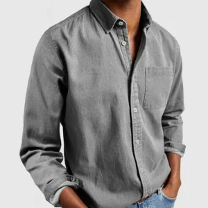 Herren Bluse Leinen Oversized Hemd Locker Taschen Büro Frühling Herbst