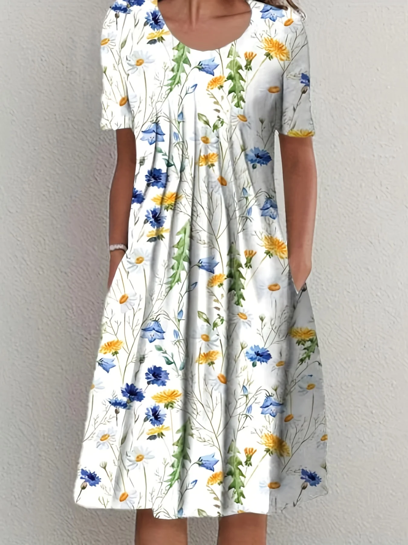 Elegantes Damen Sommerkleid Rundhals Kurzarm Bedruckt Weite Rockform – Bild 13