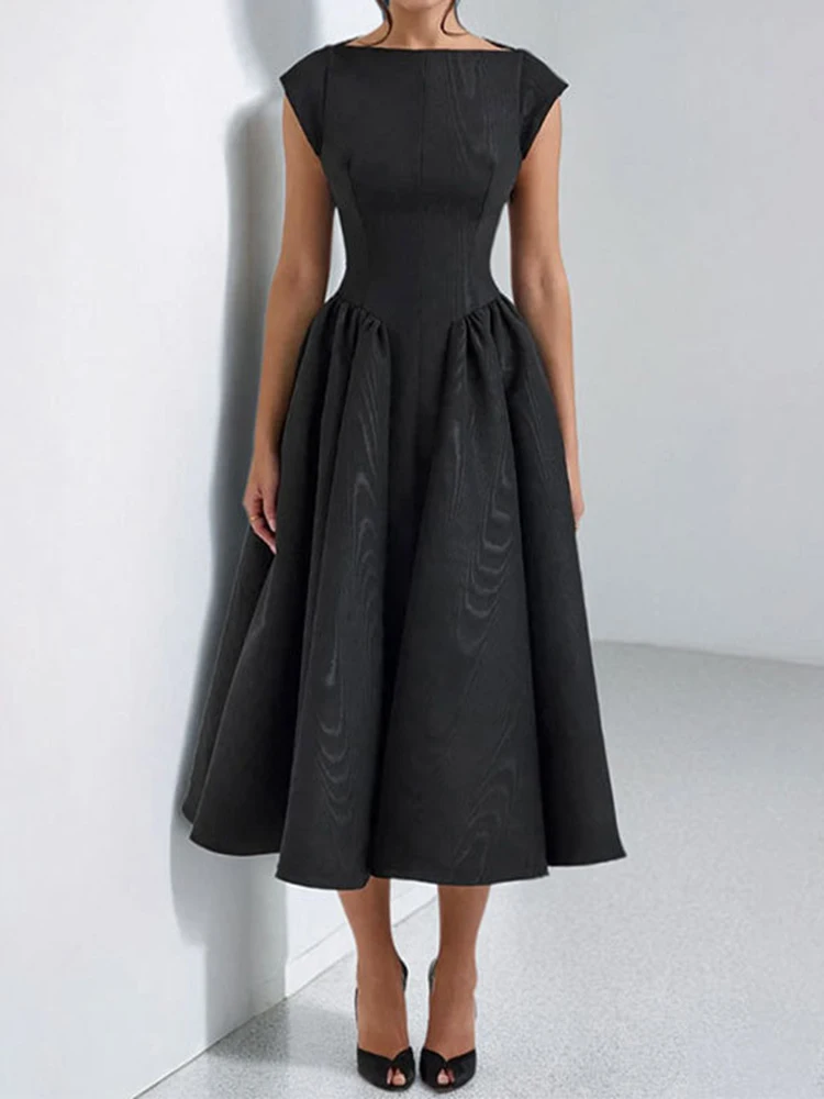 Damen Kleid Rückenfrei A-Linie Elegant Sexy Lang Schwarz Sommer – Bild 3