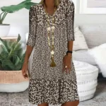 Damen Sommerkleid V-Ausschnitt Locker Blumen Rüschen Vintage