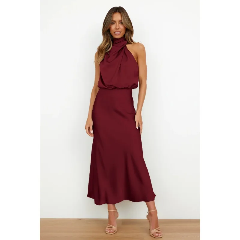 Damen Y2K Kleid Sommer Satin Ärmellos Elegant Skirt Party – Bild 6