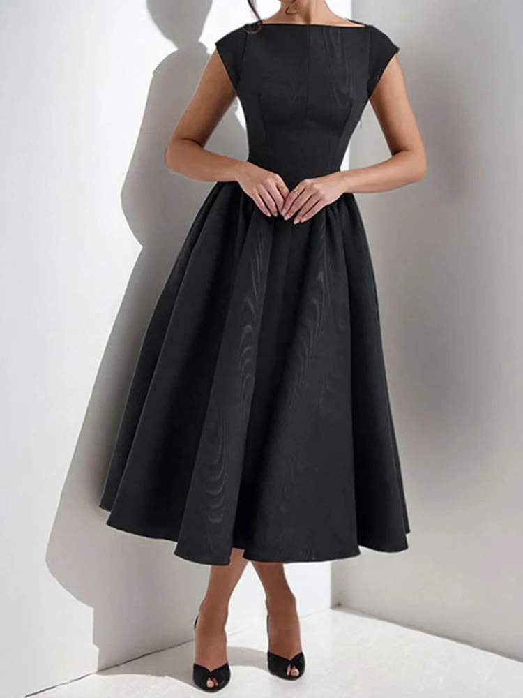 Damen Kleid Rückenfrei A-Linie Elegant Sexy Lang Schwarz Sommer – Bild 4