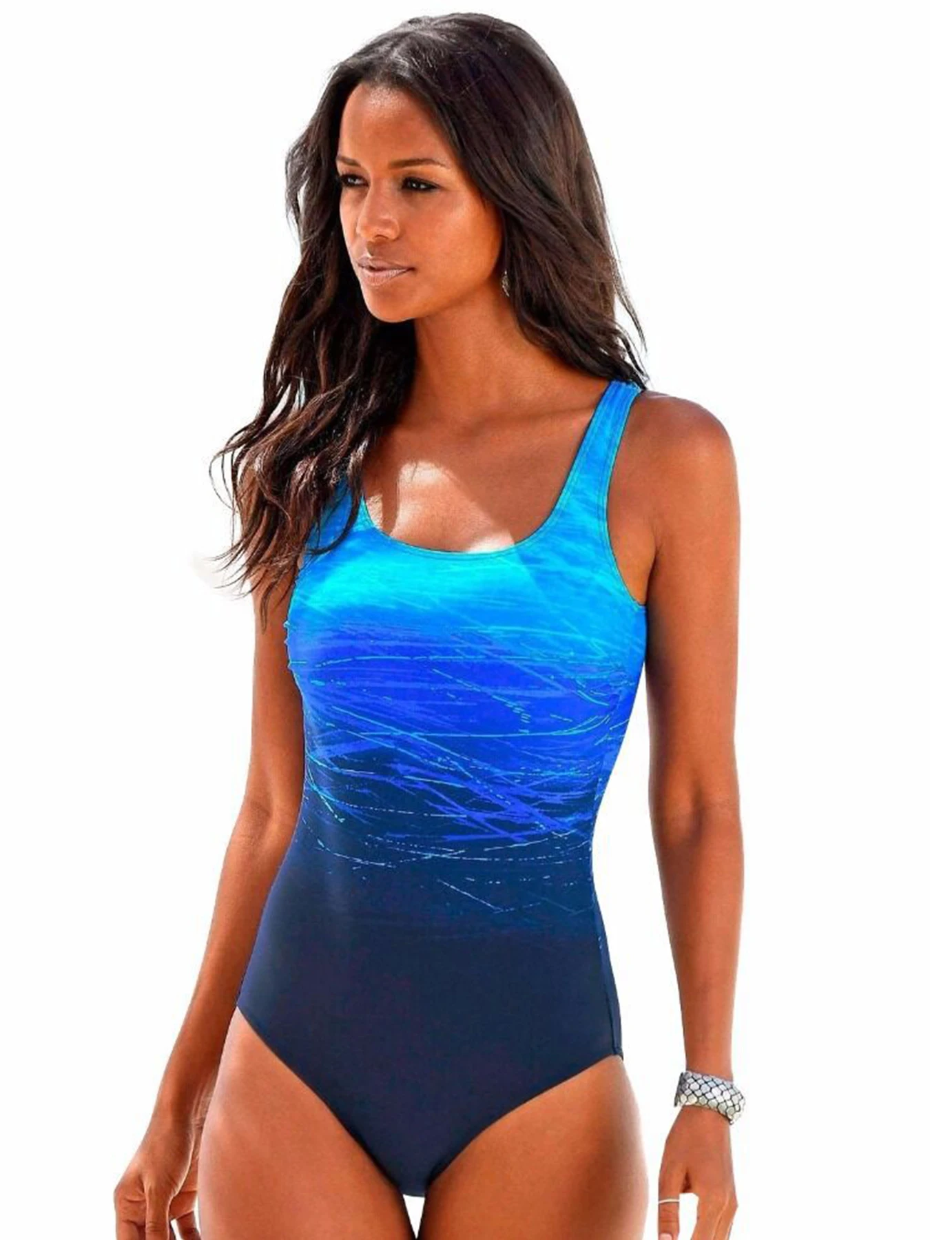 Damen Badeanzug Einteiler Rückenfrei Kreuz Träger Plus Size Sport – Bild 2
