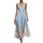 Damen Sommerkleid Ärmellos Sexy V-Ausschnitt Blumenmuster Hohe Taille