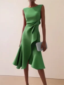 Sommerkleid Damen Ärmellos Midi Elegant Sexy Einfarbig Vestidos