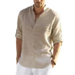 Herren Hemd Baumwolle Leinen Langarm Locker Casual Frühling Herbst