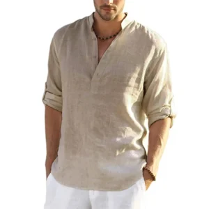 Herren Hemd Baumwolle Leinen Langarm Locker Casual Frühling Herbst