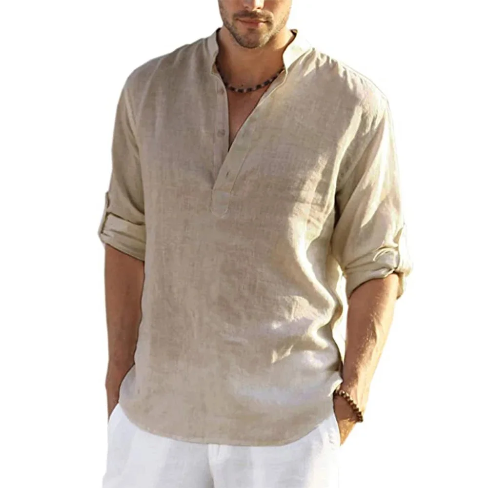 Herren Hemd Baumwolle Leinen Langarm Locker Casual Frühling Herbst