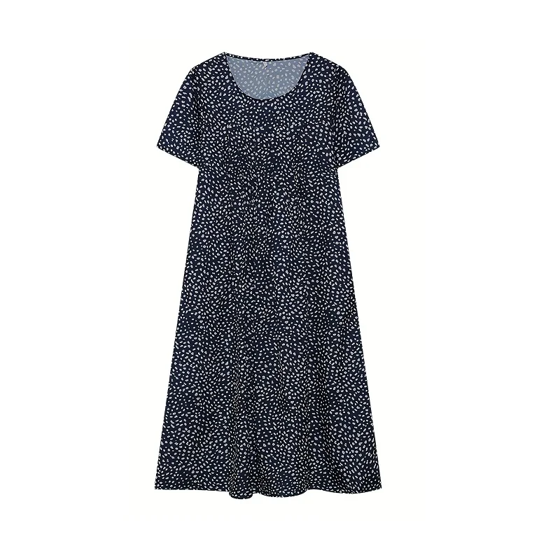 Elegantes Damen Sommerkleid Rundhals Kurzarm Bedruckt Weite Rockform – Bild 8