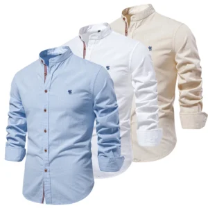 Herren Hemd Baumwolle Leinen Langarm Stickerei Solide Farbe Casual