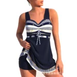 Damen Badeanzug Bikini Set Rückenfrei Schnell Trocknend Rock Sommer