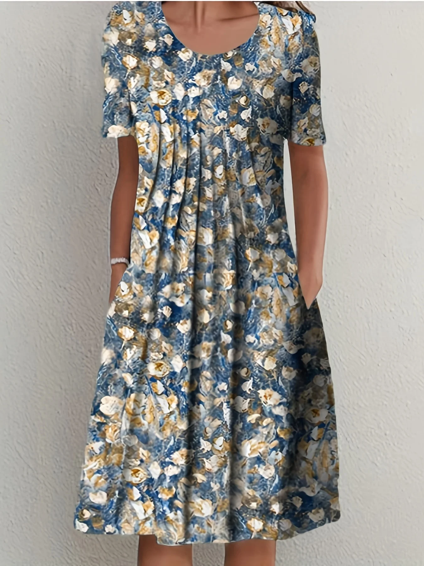 Elegantes Damen Sommerkleid Rundhals Kurzarm Bedruckt Weite Rockform – Bild 7