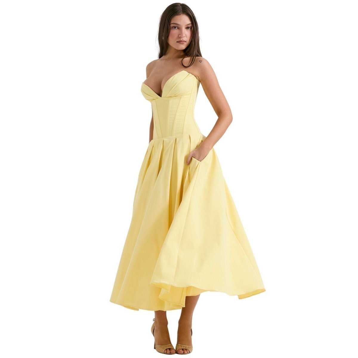 Damen Kleid Laarni Sculpted Oberteil Voluminöser Rock Elegant – Bild 27