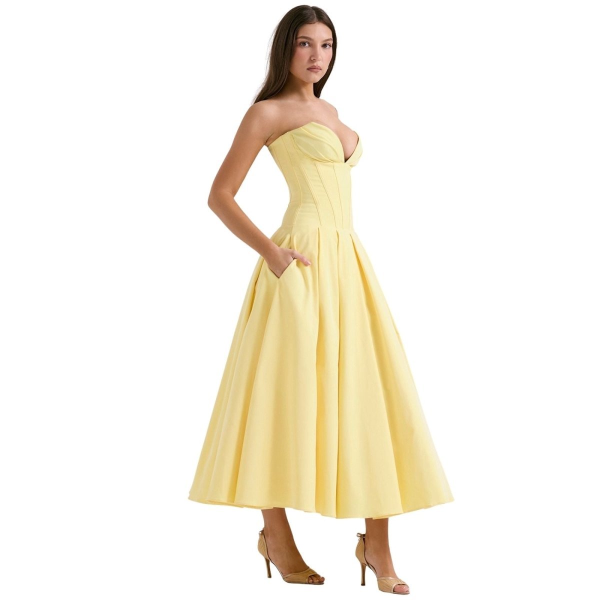 Damen Kleid Laarni Sculpted Oberteil Voluminöser Rock Elegant – Bild 23