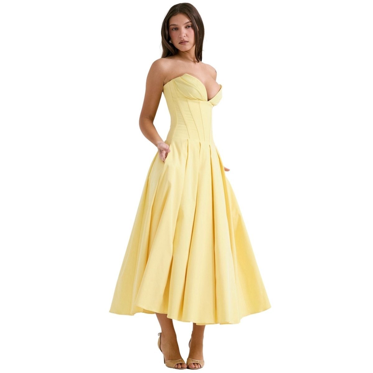 Damen Kleid Laarni Sculpted Oberteil Voluminöser Rock Elegant – Bild 22