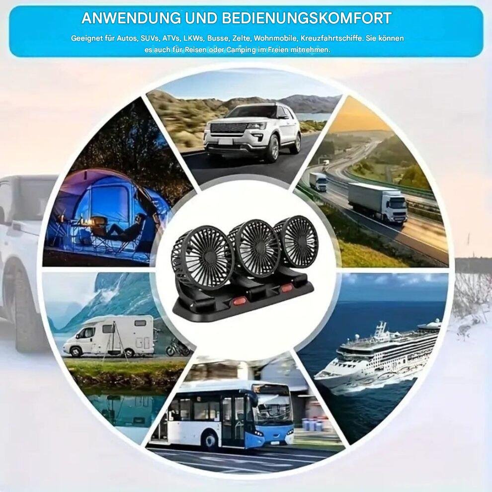 USB Klappventilator 3 Köpfe für Auto & Tisch – Bild 4