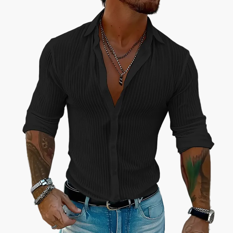 Herren Hemd Gestreift Elegant Langarm Reverskragen Casual Chic – Bild 3