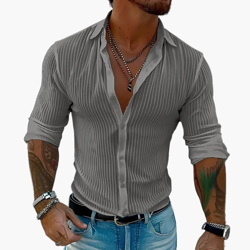 Herren Hemd Gestreift Elegant Langarm Reverskragen Casual Chic – Bild 4