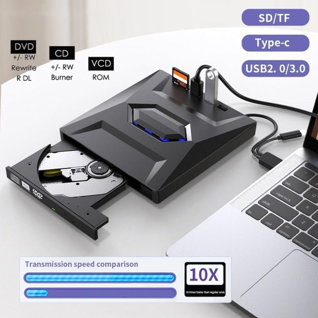 Externes DVD Laufwerk USB C | CD Brenner & Kartenleser Schwarz – Bild 2