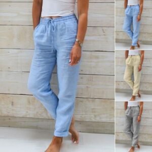 Damen Leinenhose Gummibund Sommer Bequem