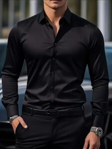 Herren Slim Fit Langarmhemd Atmungsaktiv Alltag Business Stilvoll
