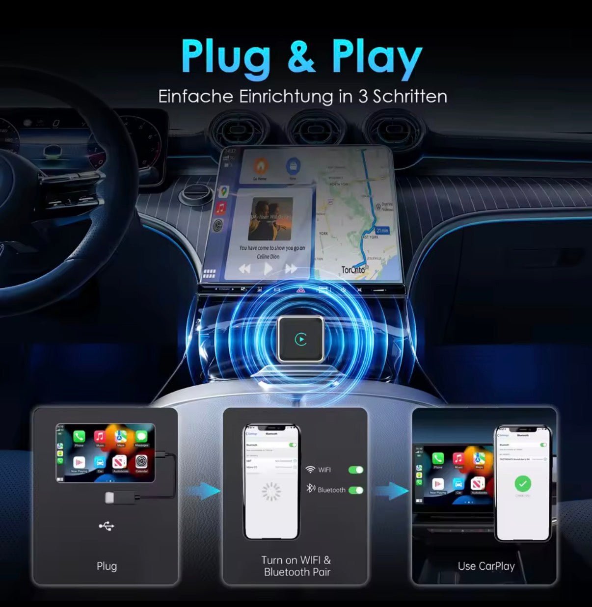 Funk-Adapter für Auto | Kabellose Smartphone-Integration CarPlay AA – Bild 4