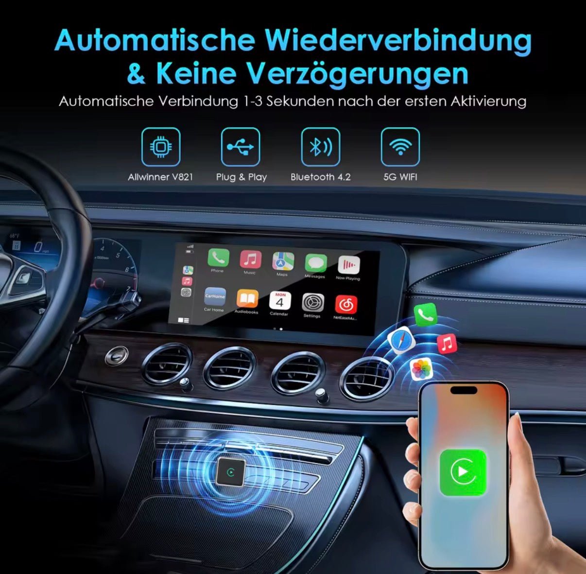 Funk-Adapter für Auto | Kabellose Smartphone-Integration CarPlay AA – Bild 3