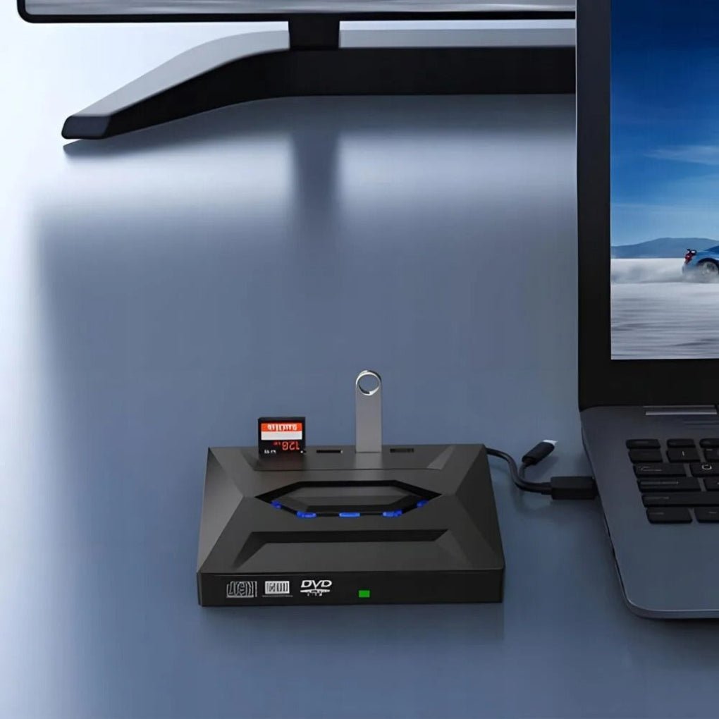 Externes DVD Laufwerk USB C | CD Brenner & Kartenleser Schwarz – Bild 3